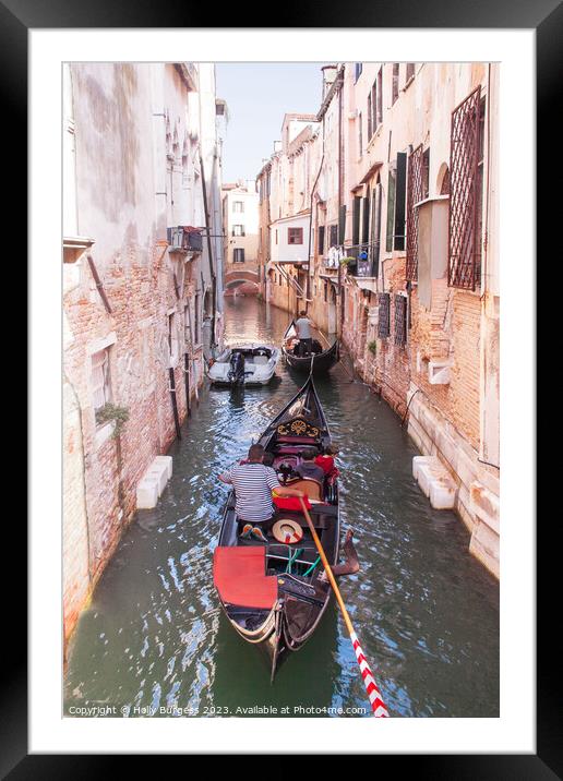 Canal Street in Venice where you take a Gondola Ride Framed Mounted Print by Holly Burgess