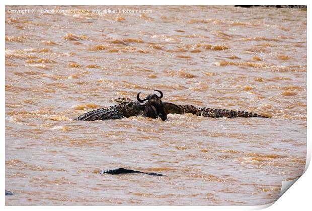 Wildebeest versus Crocodiles Print by Howard Kennedy
