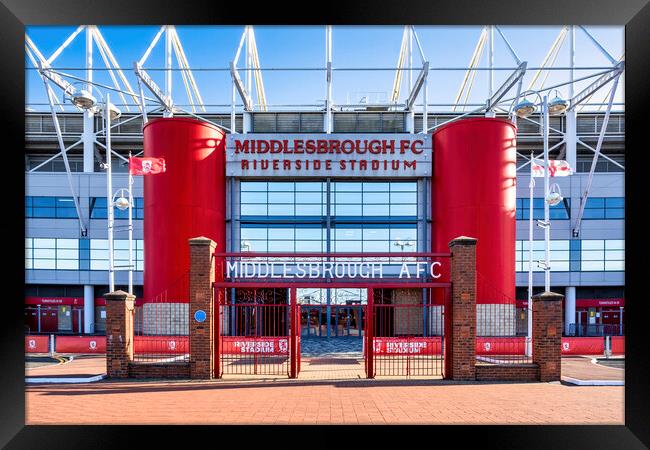 Riverside Stadium Gates: Middlesbrough FC Framed Print by STADIA 