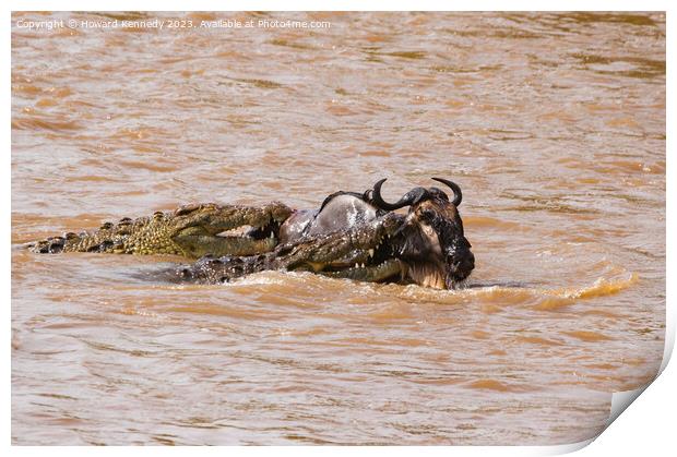 Wildebeest versus Crocodiles Print by Howard Kennedy