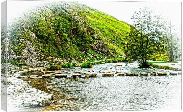 Dovedale Stepping Stones Canvas Print by Darren Burroughs