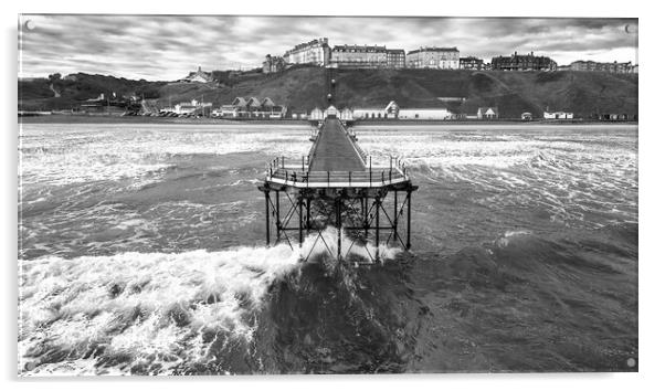 Saltburn Pier Black and White Acrylic by Tim Hill