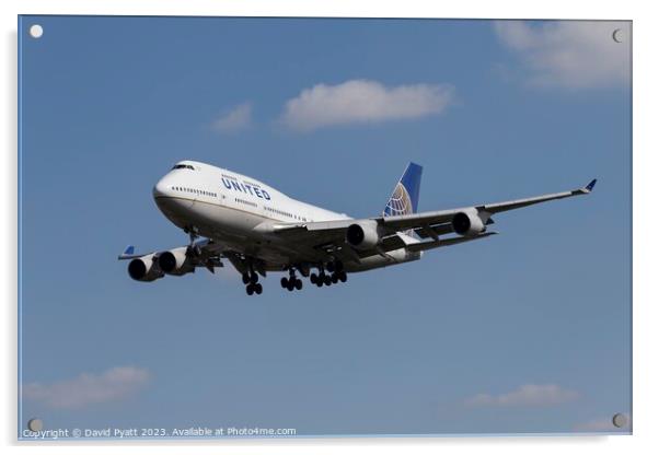 United Airlines Boeing 747-422  Acrylic by David Pyatt