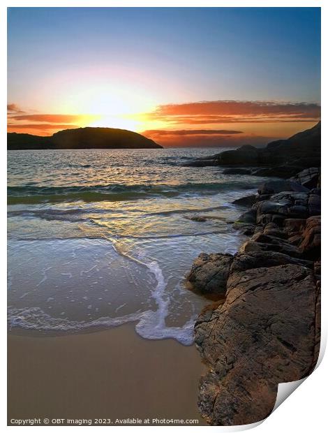 Achmelvich Beach Assynt West Highland Scotland Sunset Light Fall Print by OBT imaging