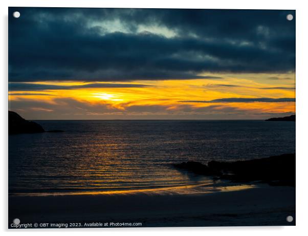 Achmelvich Beach Assynt Scottish West Coast Sunset Shoreline Shimmer Acrylic by OBT imaging