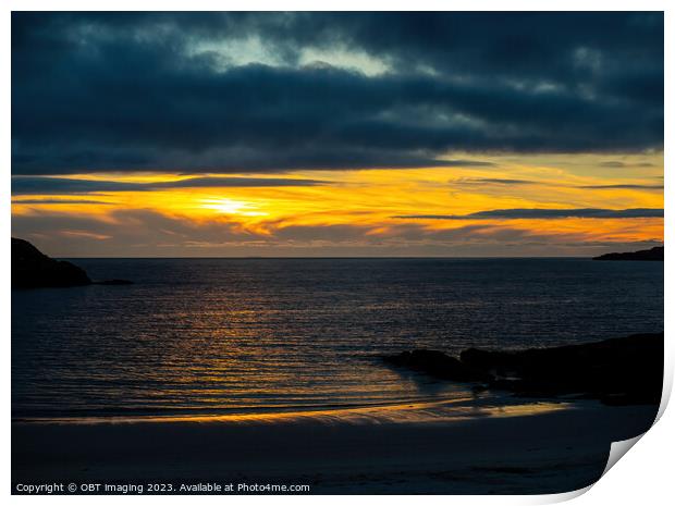 Achmelvich Beach Assynt Scottish West Coast Sunset Shoreline Shimmer Print by OBT imaging