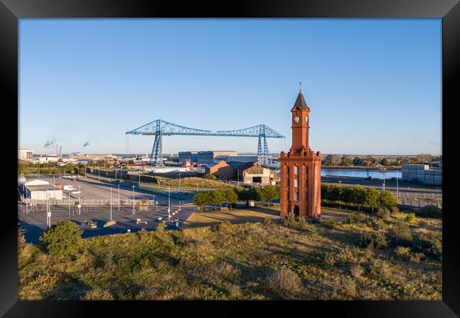 Clock Tower and the Transporter Bridge Framed Print by Apollo Aerial Photography