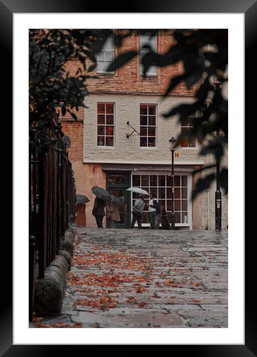Damp Autumn side street in Bath Framed Mounted Print by Duncan Savidge