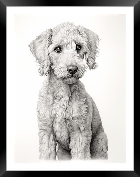 Bedlington Terrier Pencil Drawing Framed Mounted Print by K9 Art