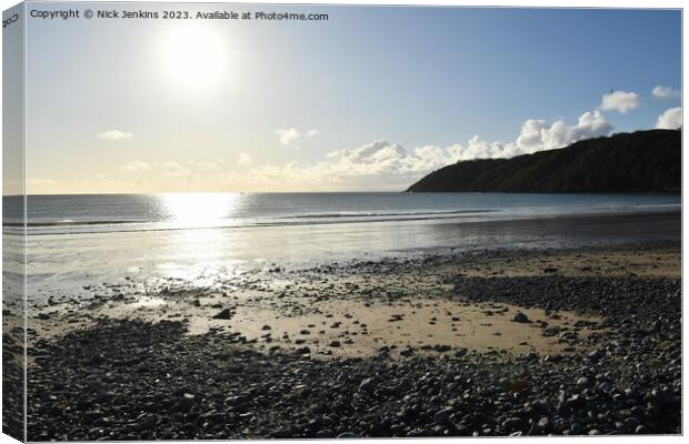 Oxwich Beach in October facing the morning sun Canvas Print by Nick Jenkins