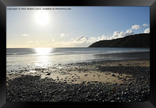 Oxwich Beach in October facing the morning sun Framed Print by Nick Jenkins