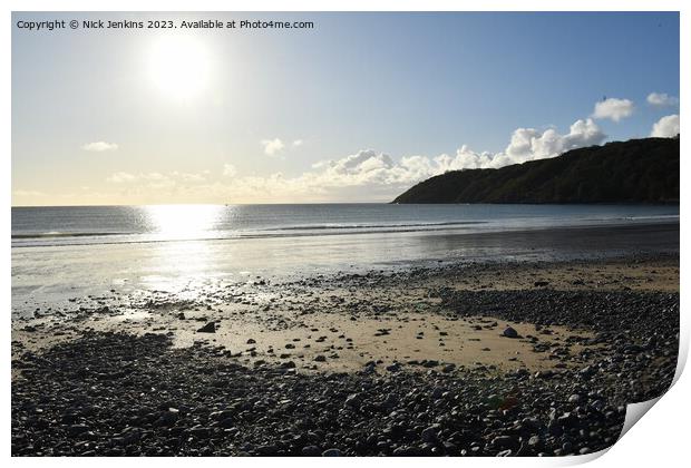 Oxwich Beach in October facing the morning sun Print by Nick Jenkins
