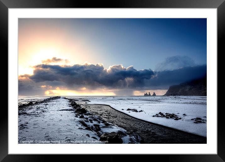 Fire and Ice: Icelandic Seascape at Sunset Framed Mounted Print by Stephen Young