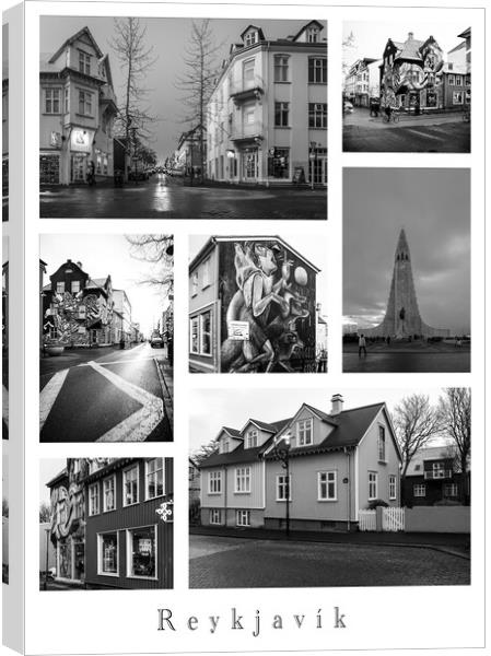 Reykjavík Noir: A Collage of City Streets in Monochrome Canvas Print by Stephen Young