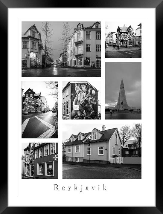 Reykjavík Noir: A Collage of City Streets in Monochrome Framed Mounted Print by Stephen Young