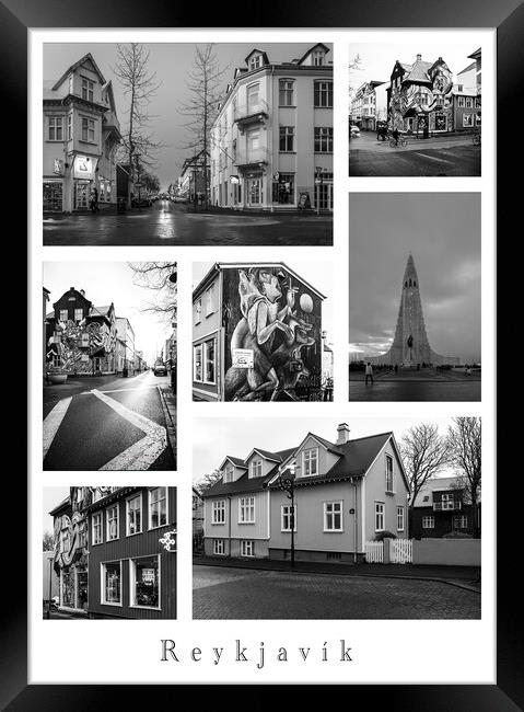 Reykjavík Noir: A Collage of City Streets in Monochrome Framed Print by Stephen Young