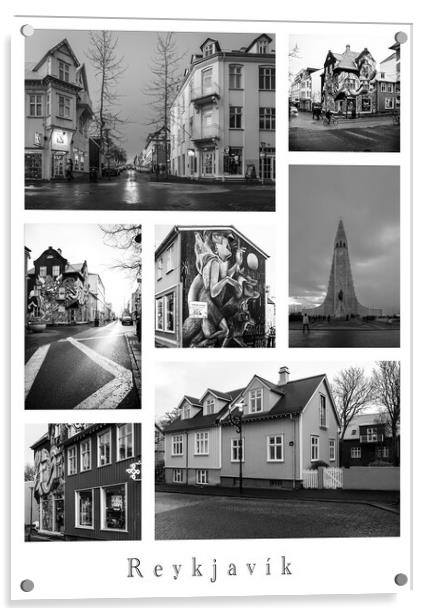 Reykjavík Noir: A Collage of City Streets in Monochrome Acrylic by Stephen Young