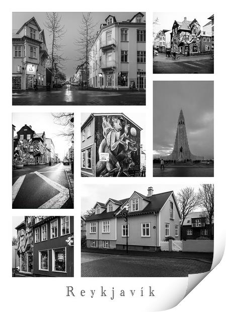 Reykjavík Noir: A Collage of City Streets in Monochrome Print by Stephen Young