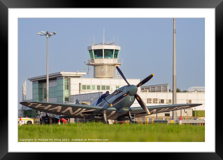 Spitfire G-PRXI at City of Derry Airport. Framed Mounted Print by Michael Mc Elroy