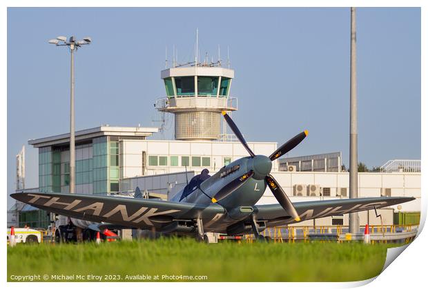 Spitfire G-PRXI at City of Derry Airport. Print by Michael Mc Elroy