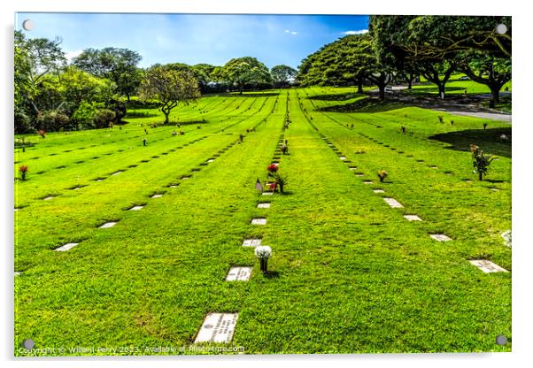 Graves Punchbowl National Cemetery Pacific Honolulu Oahu Hawaii Acrylic by William Perry