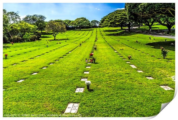 Graves Punchbowl National Cemetery Pacific Honolulu Oahu Hawaii Print by William Perry