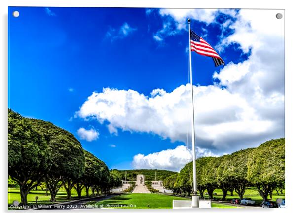 Entrance Punchbowl National Cemetery Honolulu Oahu Hawaii Acrylic by William Perry