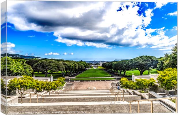 View From Altar of Freedom Punchbowl National Cemetery Honolulu  Canvas Print by William Perry