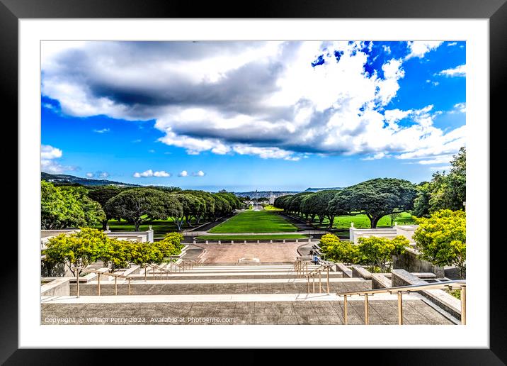View From Altar of Freedom Punchbowl National Cemetery Honolulu  Framed Mounted Print by William Perry