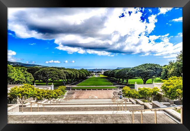 View From Altar of Freedom Punchbowl National Cemetery Honolulu  Framed Print by William Perry