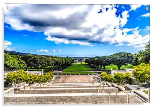 View From Altar of Freedom Punchbowl National Cemetery Honolulu  Acrylic by William Perry