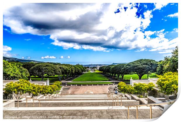 View From Altar of Freedom Punchbowl National Cemetery Honolulu  Print by William Perry
