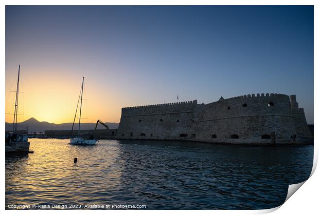 Returning at Dusk to Heraklion Harbour Print by Kasia Design