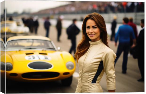 A beautiful young woman with racing cars. Canvas Print by Michael Piepgras