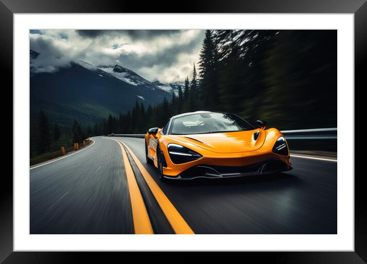 A high-performance machine tearing down a winding mountain road. Framed Mounted Print by Michael Piepgras