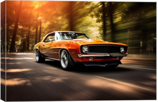 A classic muscle car revving its engine, capturing nostalgia and Canvas Print by Michael Piepgras