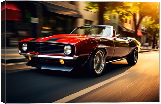 A classic muscle car revving its engine, capturing nostalgia and Canvas Print by Michael Piepgras