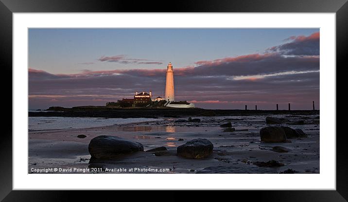 St Marys Lighthouse Sunset Framed Mounted Print by David Pringle