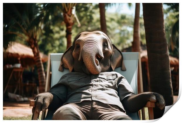 Elephant chilling and having a good time wearing sunglasses. Print by Michael Piepgras