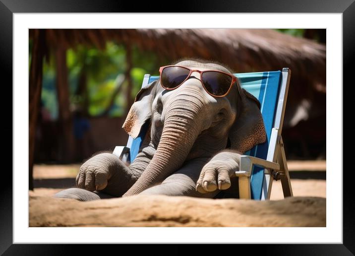 Elephant chilling and having a good time wearing sunglasses. Framed Mounted Print by Michael Piepgras