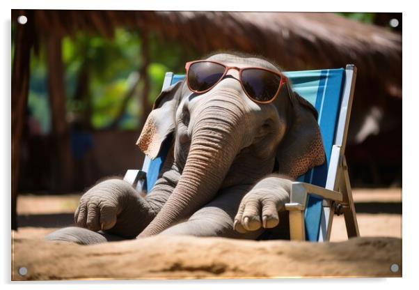 Elephant chilling and having a good time wearing sunglasses. Acrylic by Michael Piepgras