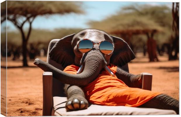 Elephant chilling and having a good time wearing sunglasses. Canvas Print by Michael Piepgras