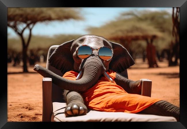 Elephant chilling and having a good time wearing sunglasses. Framed Print by Michael Piepgras