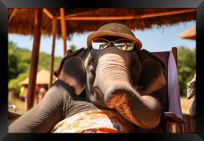 Elephant chilling and having a good time wearing sunglasses. Framed Print by Michael Piepgras