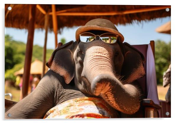 Elephant chilling and having a good time wearing sunglasses. Acrylic by Michael Piepgras