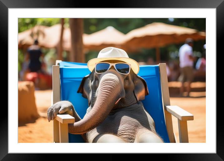 Elephant chilling and having a good time wearing sunglasses. Framed Mounted Print by Michael Piepgras