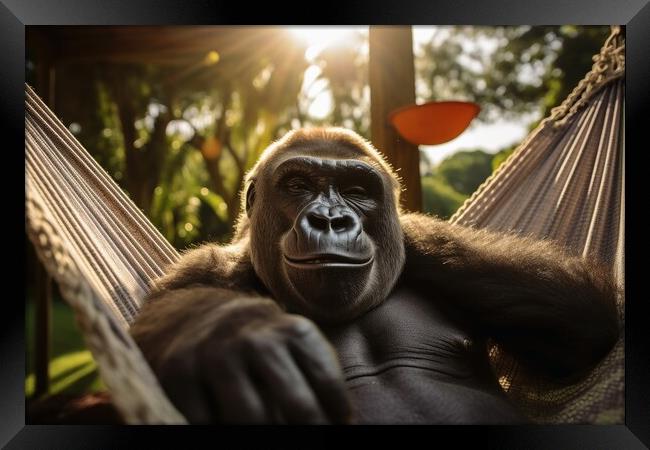 Gorilla chilling and having a good time. Framed Print by Michael Piepgras