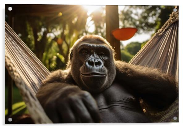 Gorilla chilling and having a good time. Acrylic by Michael Piepgras