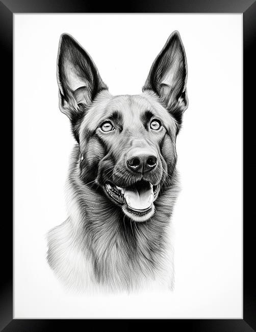 Belgian Malinois Pencil Drawing Framed Print by K9 Art