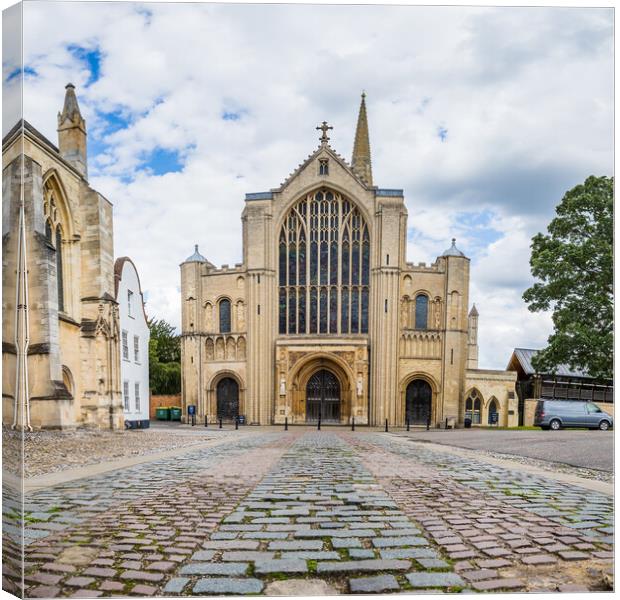 Cobbled lines lead to Norwich Cathedral Canvas Print by Jason Wells